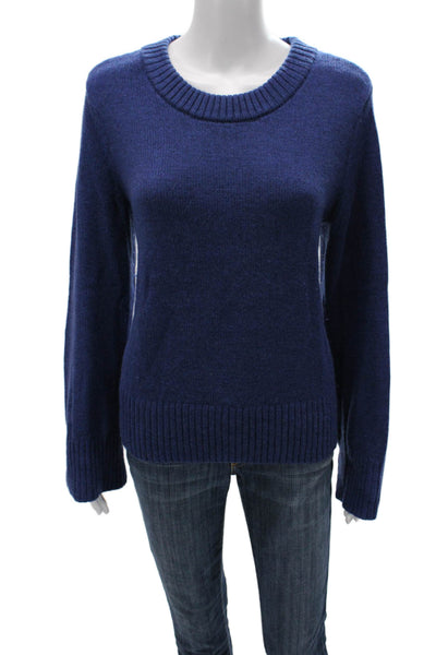 Halston Women Pullover Merino Wool Sweater Blue Crew Neck Long Sleeve Size M