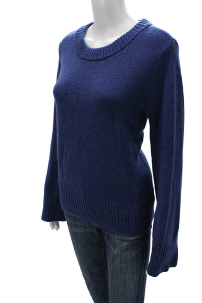 Halston Women Pullover Merino Wool Sweater Blue Crew Neck Long Sleeve Size M