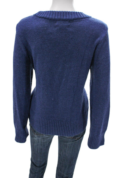 Halston Women Pullover Merino Wool Sweater Blue Crew Neck Long Sleeve Size M