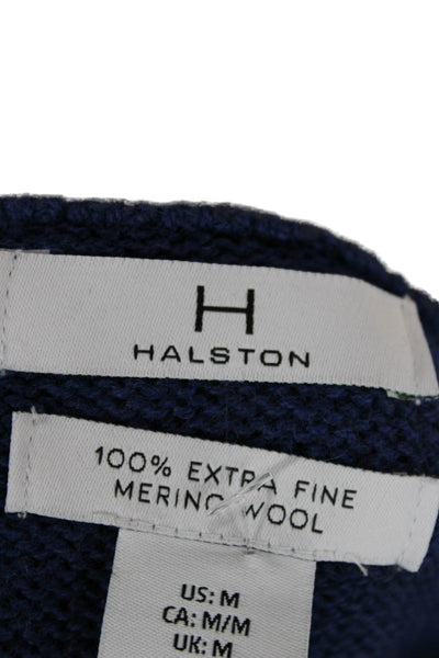 Halston Women Pullover Merino Wool Sweater Blue Crew Neck Long Sleeve Size M