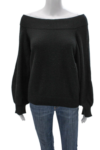 R+A Women Cashmere Pullover Sweater Boat Neck Black Size M