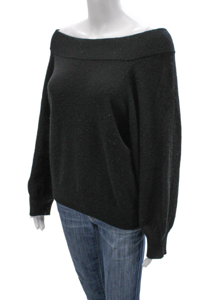 R+A Women Cashmere Pullover Sweater Boat Neck Black Size M