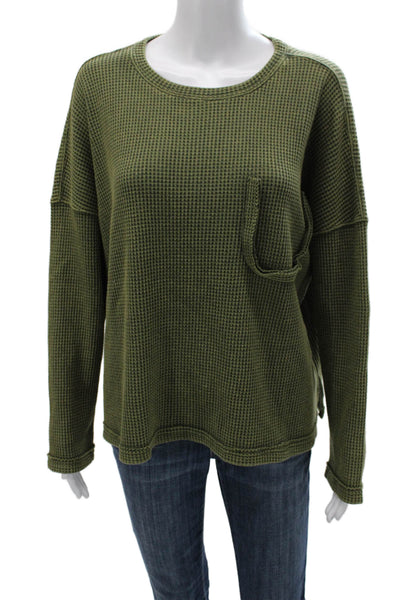 Mittoshop Womens Casual Pullover Top Green Crew Neck Long Sleeve Size S
