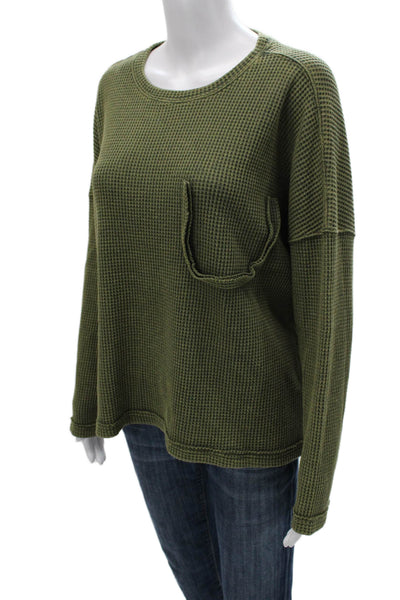 Mittoshop Womens Casual Pullover Top Green Crew Neck Long Sleeve Size S