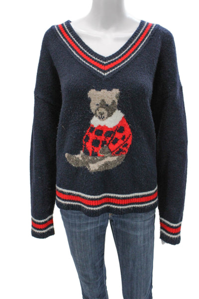 Cupcakes And Cashmere Women Blue V-Neck Pullover Sweater Long Sleeve Size L