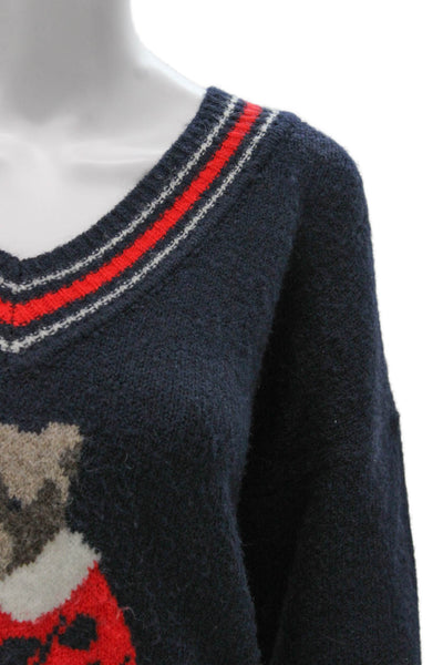Cupcakes And Cashmere Women Blue V-Neck Pullover Sweater Long Sleeve Size L