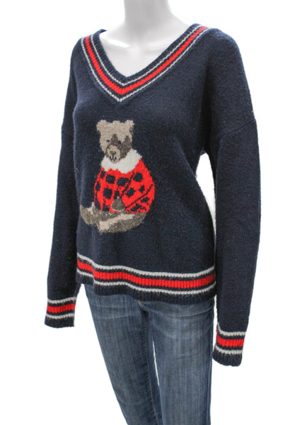 Cupcakes And Cashmere Women Blue V-Neck Pullover Sweater Long Sleeve Size L