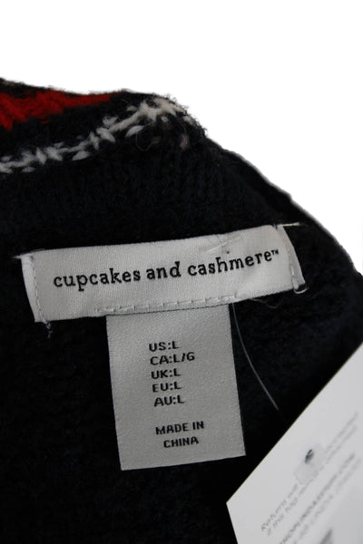Cupcakes And Cashmere Women Blue V-Neck Pullover Sweater Long Sleeve Size L