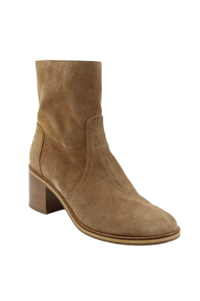 Aquatalia Womens Suede Zip Block Heels Ankle Boots Shoes Brown Size 10.5