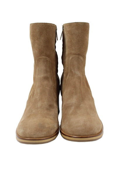 Aquatalia Womens Suede Zip Block Heels Ankle Boots Shoes Brown Size 10.5