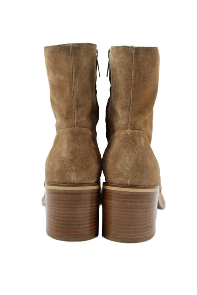 Aquatalia Womens Suede Zip Block Heels Ankle Boots Shoes Brown Size 10.5