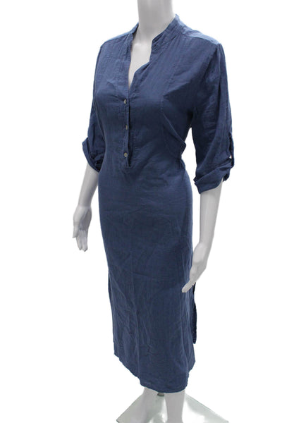 Francesca Bettini Women Chemise Dress Blue Linen Blend 3/4 Sleeve Knee Size M