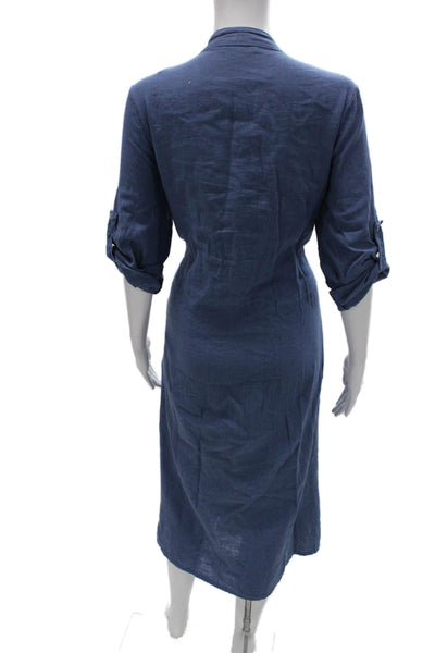 Francesca Bettini Women Chemise Dress Blue Linen Blend 3/4 Sleeve Knee Size M