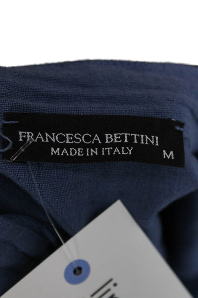 Francesca Bettini Women Chemise Dress Blue Linen Blend 3/4 Sleeve Knee Size M