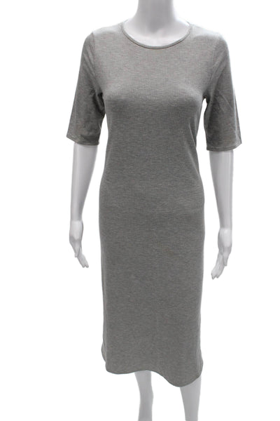 Eileen Fisher Womens Gray Striped Sheath Dress Long Tencel Half Sleeve Size XS