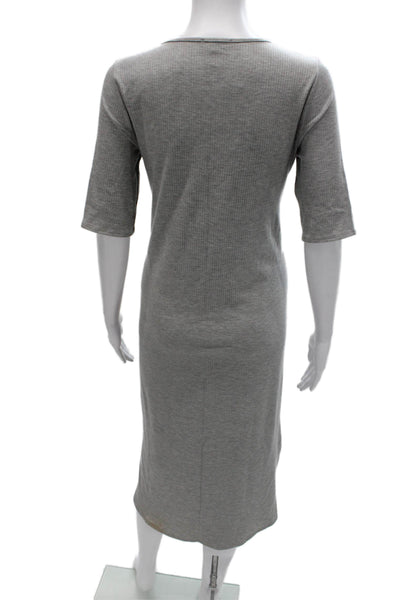 Eileen Fisher Womens Gray Striped Sheath Dress Long Tencel Half Sleeve Size XS