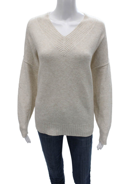 Song Of Style Women Pullover Sweater Beige V-Neck Long Sleeve Polyester Size S