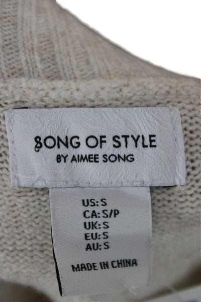 Song Of Style Women Pullover Sweater Beige V-Neck Long Sleeve Polyester Size S