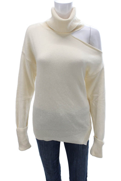 Paige Womens Ivory Wool Blend Turtleneck Cold Shoulder Pullover Sweater Size S
