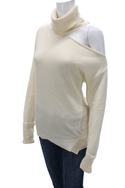 Paige Womens Ivory Wool Blend Turtleneck Cold Shoulder Pullover Sweater Size S