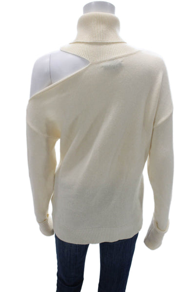 Paige Womens Ivory Wool Blend Turtleneck Cold Shoulder Pullover Sweater Size S