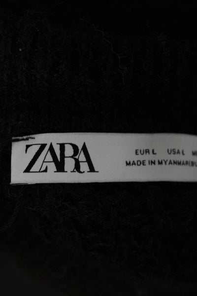 Zara Womens Pullover Crew Neck Long Sleeve Brown Size L