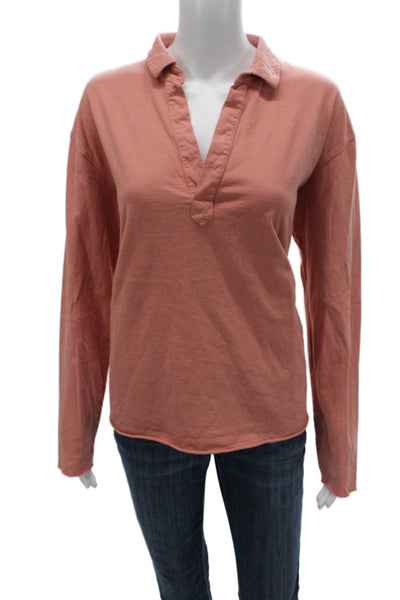 Frank & Eileen Women Basic Long Sleeve Collared Cotton Polo Orange Size L