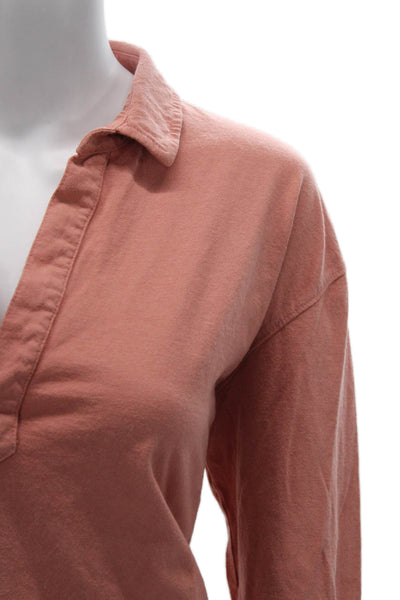 Frank & Eileen Women Basic Long Sleeve Collared Cotton Polo Orange Size L