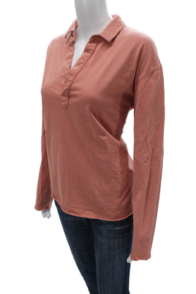 Frank & Eileen Women Basic Long Sleeve Collared Cotton Polo Orange Size L