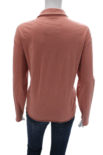 Frank & Eileen Women Basic Long Sleeve Collared Cotton Polo Orange Size L