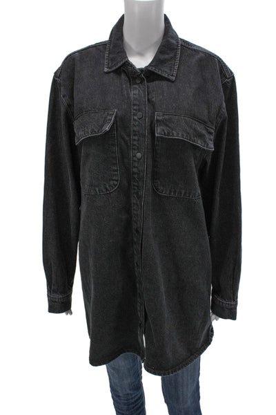 Frame Unisex Shirt Jacket Black Cotton Collared Button Long Sleeve Size M