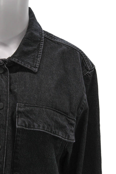 Frame Unisex Shirt Jacket Black Cotton Collared Button Long Sleeve Size M