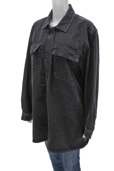 Frame Unisex Shirt Jacket Black Cotton Collared Button Long Sleeve Size M