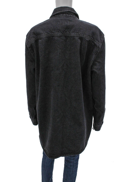 Frame Unisex Shirt Jacket Black Cotton Collared Button Long Sleeve Size M