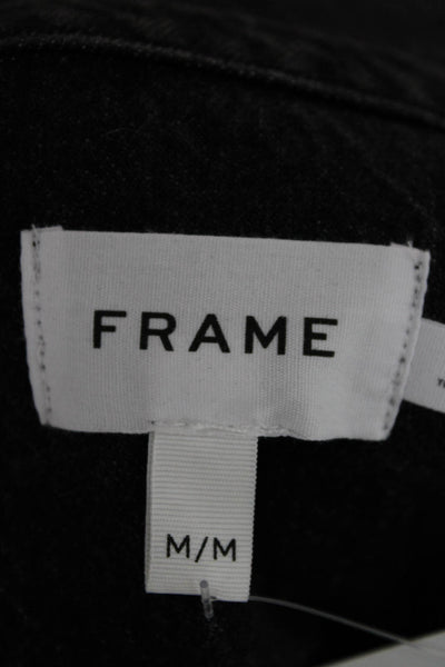 Frame Unisex Shirt Jacket Black Cotton Collared Button Long Sleeve Size M