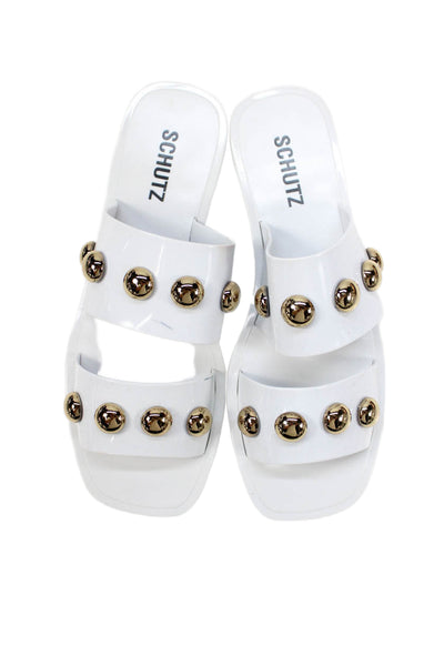 Schutz Womens Double Strap Studded Rubber Slide Sandals White Size 10