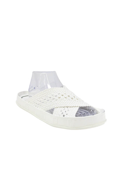 Fendi Womens Zucca Trim Woven Cross Strap Slide Sandals White Size 40