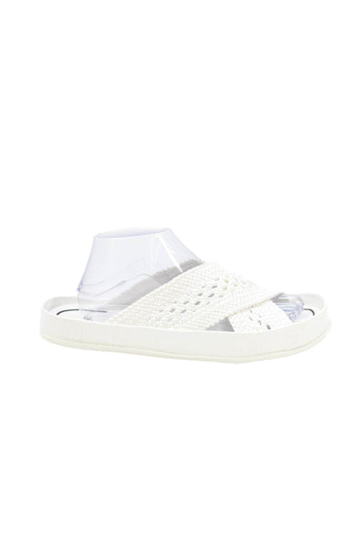 Fendi Womens Zucca Trim Woven Cross Strap Slide Sandals White Size 40