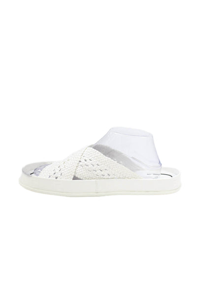 Fendi Womens Zucca Trim Woven Cross Strap Slide Sandals White Size 40