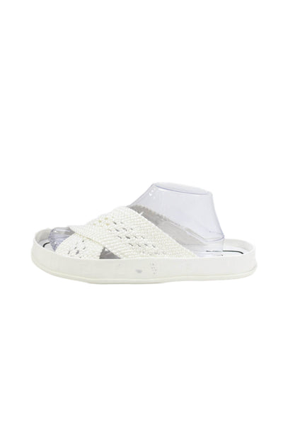Fendi Womens Zucca Trim Woven Cross Strap Slide Sandals White Size 40
