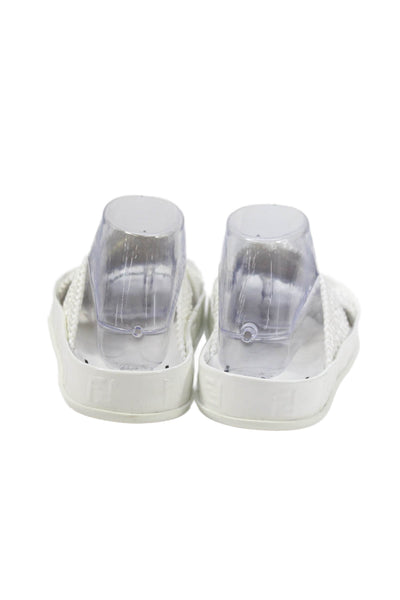 Fendi Womens Zucca Trim Woven Cross Strap Slide Sandals White Size 40