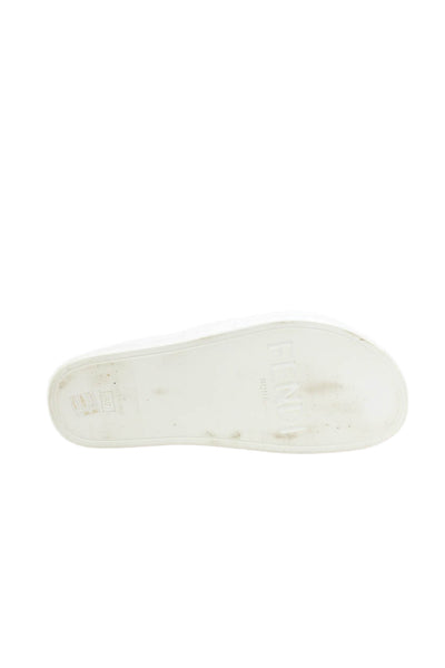 Fendi Womens Zucca Trim Woven Cross Strap Slide Sandals White Size 40