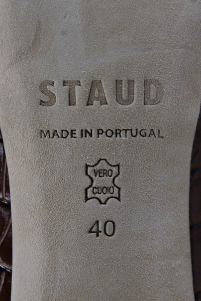 Staud Womens High Heel Croc Embossed Leather Slide Sandals Brown Size 40