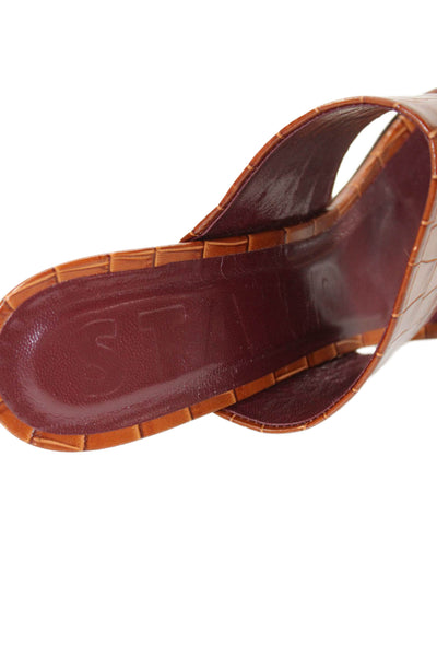 Staud Womens High Heel Croc Embossed Leather Slide Sandals Brown Size 40