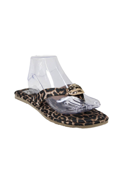 Dolce Vita Womens Slip On Leopard Printed T Strap Sandals Brown Size 9