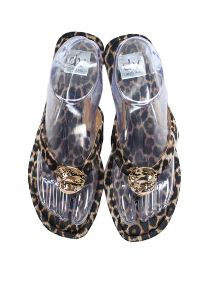 Dolce Vita Womens Slip On Leopard Printed T Strap Sandals Brown Size 9