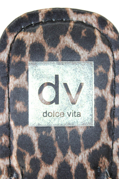 Dolce Vita Womens Slip On Leopard Printed T Strap Sandals Brown Size 9