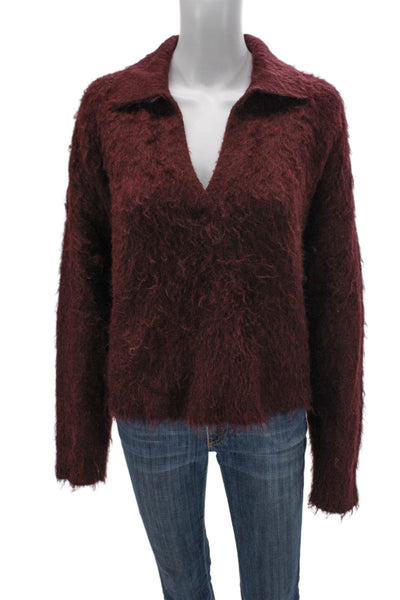 Madewell Women Pullover Sweater Red Collared Acrylic Long Sleeve Size M
