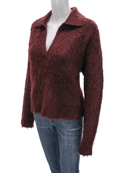 Madewell Women Pullover Sweater Red Collared Acrylic Long Sleeve Size M