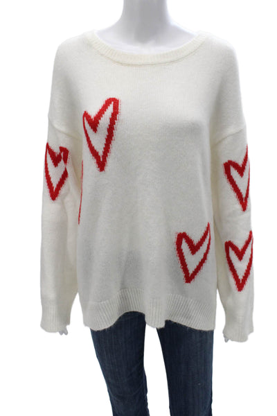 Workshop Womens White Hearts Crew Neck Pullover Sweater Acrylic Blend Size 3X